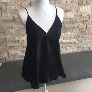 Persaya Woven Satin-Look Black and Lace Cami, NWOT